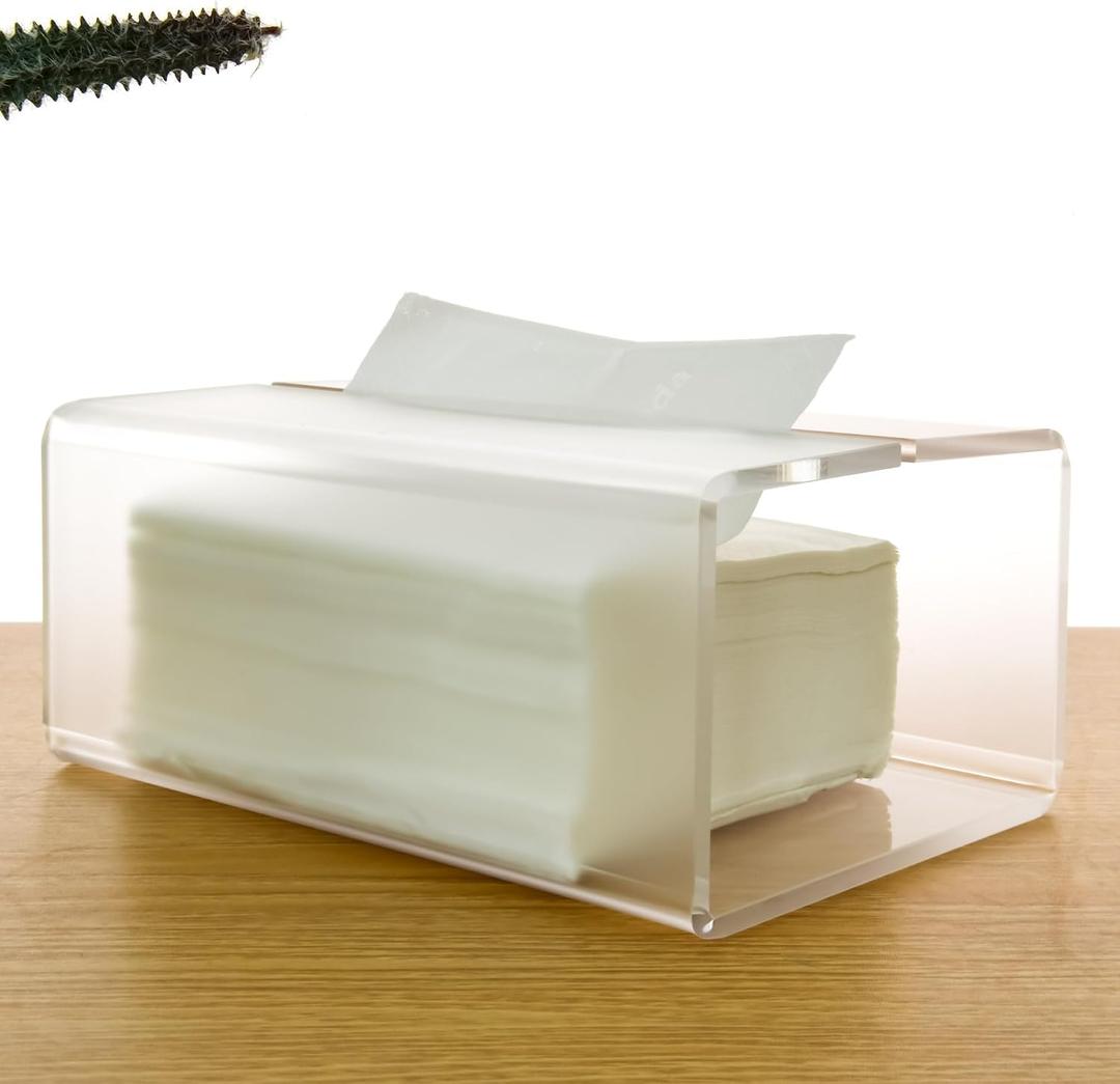 Acrylic Rectangle Facial Tissue Box Holder - Waterproof Dispenser with Non-Slip Base for Bathroom, Kitchen, Office & Car (Frosted, 9.37"x5.03"x3.3")