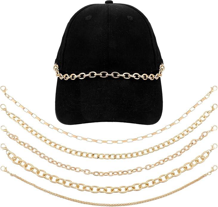 5 Pcs Trucker Hat Chains Bill Decoration Trucker Hat Accessories Metal Detachable Chain Bulk Truckers Hats Charms DIY Mesh Baseball Cap Accessories Assorted Styles for Women Man Decorating Supplies