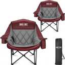 Overmont 2PCS Oversized Camping Chair for Adults - 400lbs Support Heavy Duty Padded Folding Chair with Cooling Bag Cup Holder Side Pocket Carry Bag - Comfortable Portable for Outdoor Garden Sports (Red)