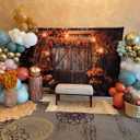 Kate 7x5ft Autumn Thanksgiving Farm Pumpkin Lanterns Decoration Photography Backdrops Rustic Wooden Door Fall Yellow Flowers Leaves Pumpkin Harvest Photo Background Shooting