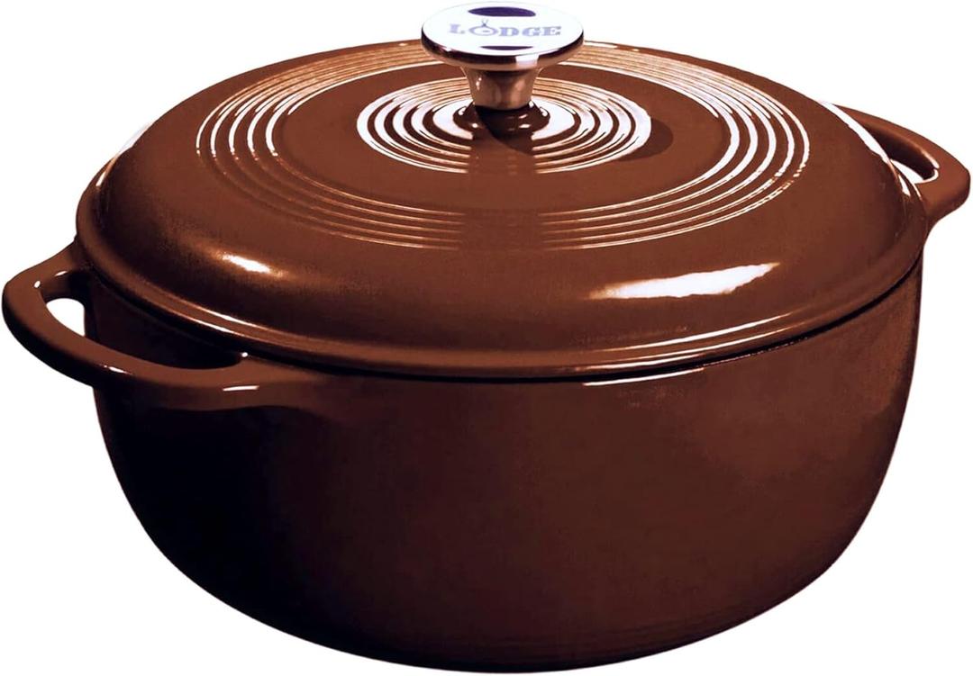 Lodge Essential Enamel Cast Iron Dutch Oven - Perfect for Bread Baking, Braising, Marinating & Slow Cooking - Features Moisture-Sealing Lid & Dual Handles - Kitchen Essentials - 6 Quarts - Burnt Sienna