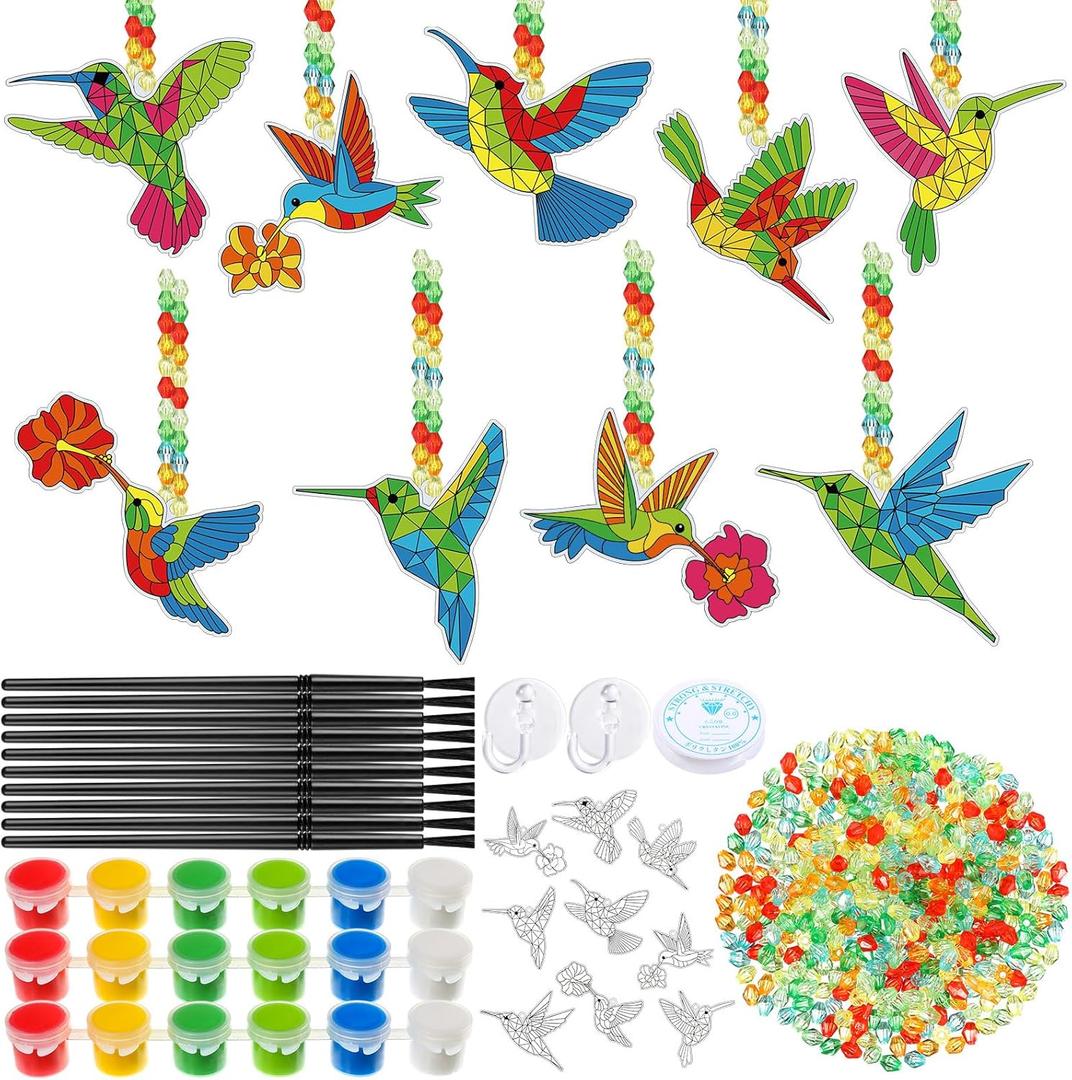 Pasimy 36 Sets Hummingbird Suncatchers Craft Kits Bird Paint Window DIY Hanging Ornaments Decorations Make Your Own Spring Activities Arts Summer Party Favors Gifts for Classroom Home Mother Birthday