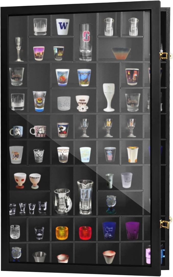 30.5x19.1'' Shot Glass Display Case with Removable Shelves
54 Slots, Acrylic Door with Lock, Dustproof UV Protection, Fits Various Shot glasses, Display Cabinet for Bar Home