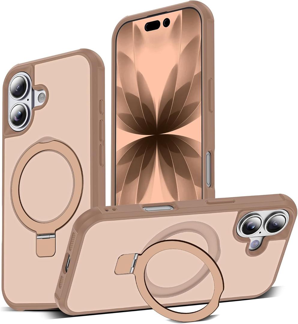 Compatible with iPhone 17 Case with Magnetic Ring Stand, Phone Case with Kickstand for iPhone 17 6.3" [Compatible with Mag-Safe][Anti-Fingerprint][Anti-Scratch], Brown