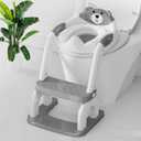 Potty Training Seat with Step Stool, Toddler Potty Training Toilet Seat with Non-Slip Step Splash Guard Safety Handles and Waterproof Cushion, 2 In 1 Toddler Potty Seat (Gray)