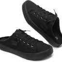BENPAO Women's Slip on Sneakers Canvas Slip ons Shoes Fashion Comfortable Mules Womens Non Slip Loafers Casual Backless Shoes (Black, Size 8/39)