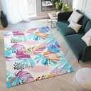 RoomTalks Tropical Leaves Washable Rug, Colorful Pink Blue Boho Cute Floral Aesthetic 4x6 Area Rugs for Bedroom Dorm Living Room Kitchen, Modern Abstract Art Palm Leaf Thin Indoor Entryway Carpet (Blue and Purple)