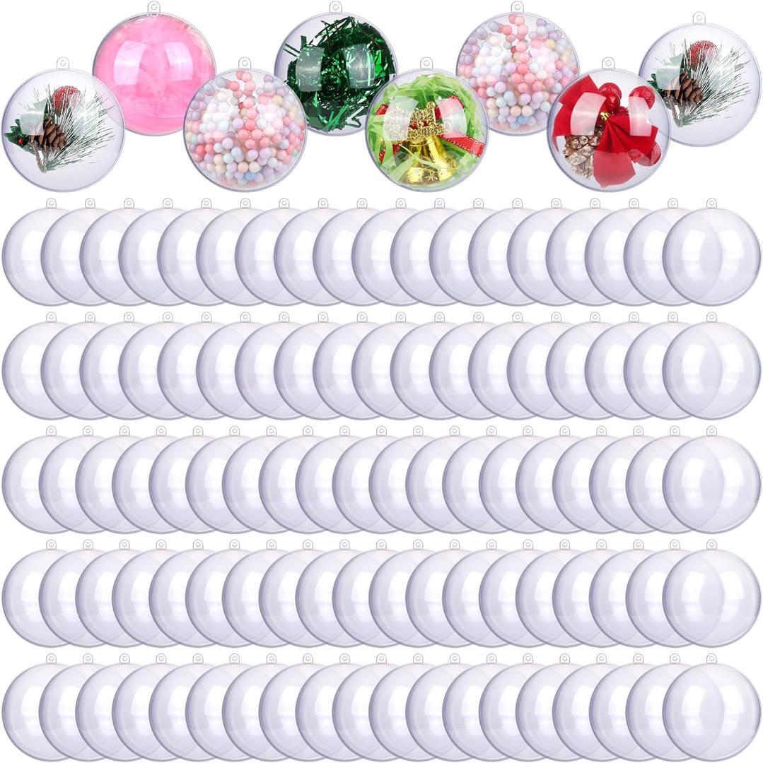 ANVAVO 100 Pieces 2.4 inch Christmas Clear Plastic Fillable Ball Ornaments DIY Craft Transparent Baubles Shatterproof Christmas Tree Hanging Ornaments for New Years Birthday Wedding Home Decor