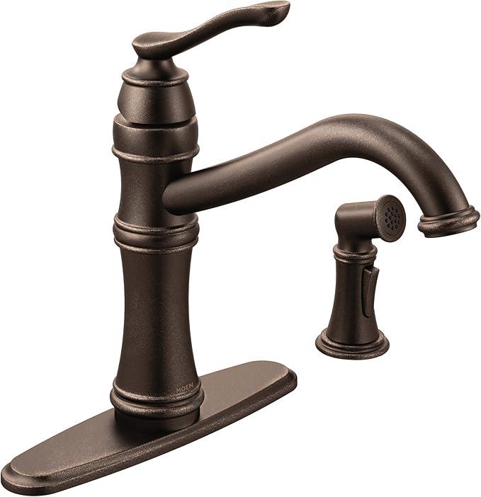 Moen Belfield Oil Rubbed Bronze Traditional One Handle High Arc Kitchen Faucet with Side Spray and Optional Deckplate Included, 7245ORB