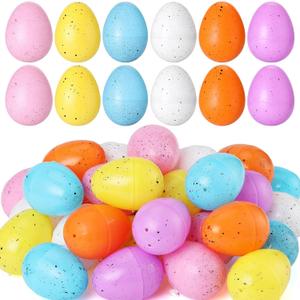 PullCrease 48 Pcs Speckled Easter Eggs 2.24" Colorful Plastic Eggs Empty Fillable Decorations for Bowl and Vase Filler for DIY Spring Party Favor for Kids and Easter Decorations Vase Decorating
