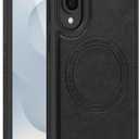 Shockproof Case Designed for Samsung Galaxy S25 Edge Premium PU Leather Magnetic Rugged Compatible with MagSafe Slim Phone Cover for Samsung S25 Edge (Black)