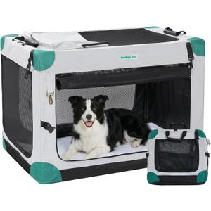 Gardner Pet Soft Collapsible Dog Crate - 36 Inch Portable Travel Dog Crate for Medium/Large Dogs Indoor & Outdoor, 3-Door Pet Crate with Durable Mesh Windows & Storage Bag, Grey