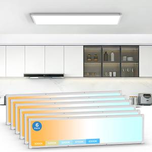 1x4 LED Flat Panel Light Surface Mount, 1 Ft. by 4 Ft. LED Ceiling Light Fixture, with Protection Corner,6500 Lumens,Dimmable,Switchable 5CCT 3000K-6500K & 5 Wattage 30W-50W, White, 6 Pack