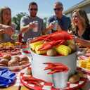 Gemscream 13 Pcs Crawfish Boil Party Supplies Fake Crawfish Party Decorations Lobster Cake Toppers Plastic Crayfish Potato Corn Metal Pail for Lobster Theme Birthday Festival Potluck