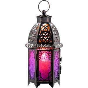 DECORKEY Halloween Decorations Indoor, Purple Decorative Candle Lantern for Moroccan Light Decor, 12.8 Vintage Metal Hanging&Tabletop Lantern, Ramadan Lantern for Home Outdoor Patio(Purple)