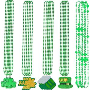 Labrostar 20Pcs St Patricks Day Accessories St Patricks Day Decorations Shamrock Green Day Beaded Necklace for Irish Party Decor Supplies