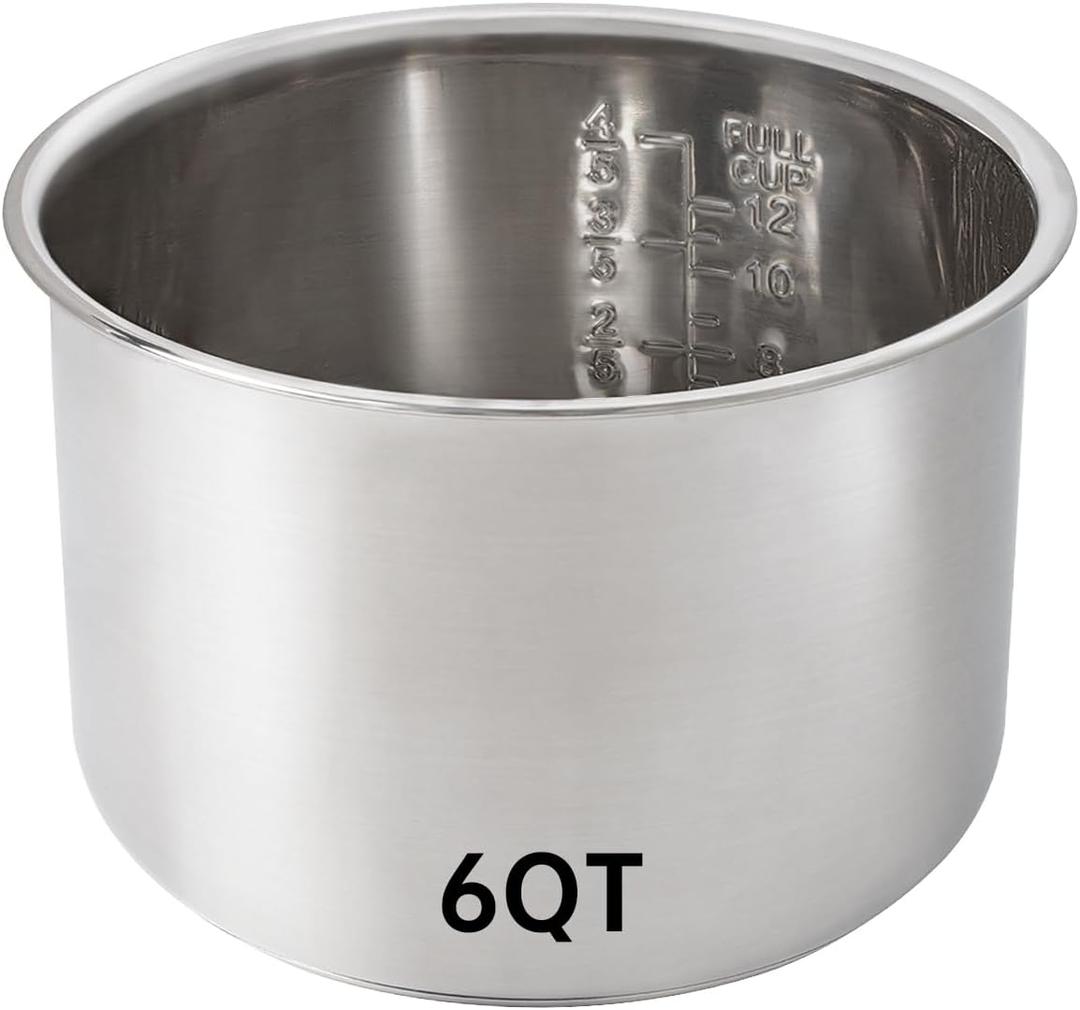 Replacement Inner Pot for Instant 6 quart - Stainless Steel Rice Cooker Pot Replacement, Polished Surface with Markings, Nonstick Replacement Insert Liner, for Instant Pot Accessories