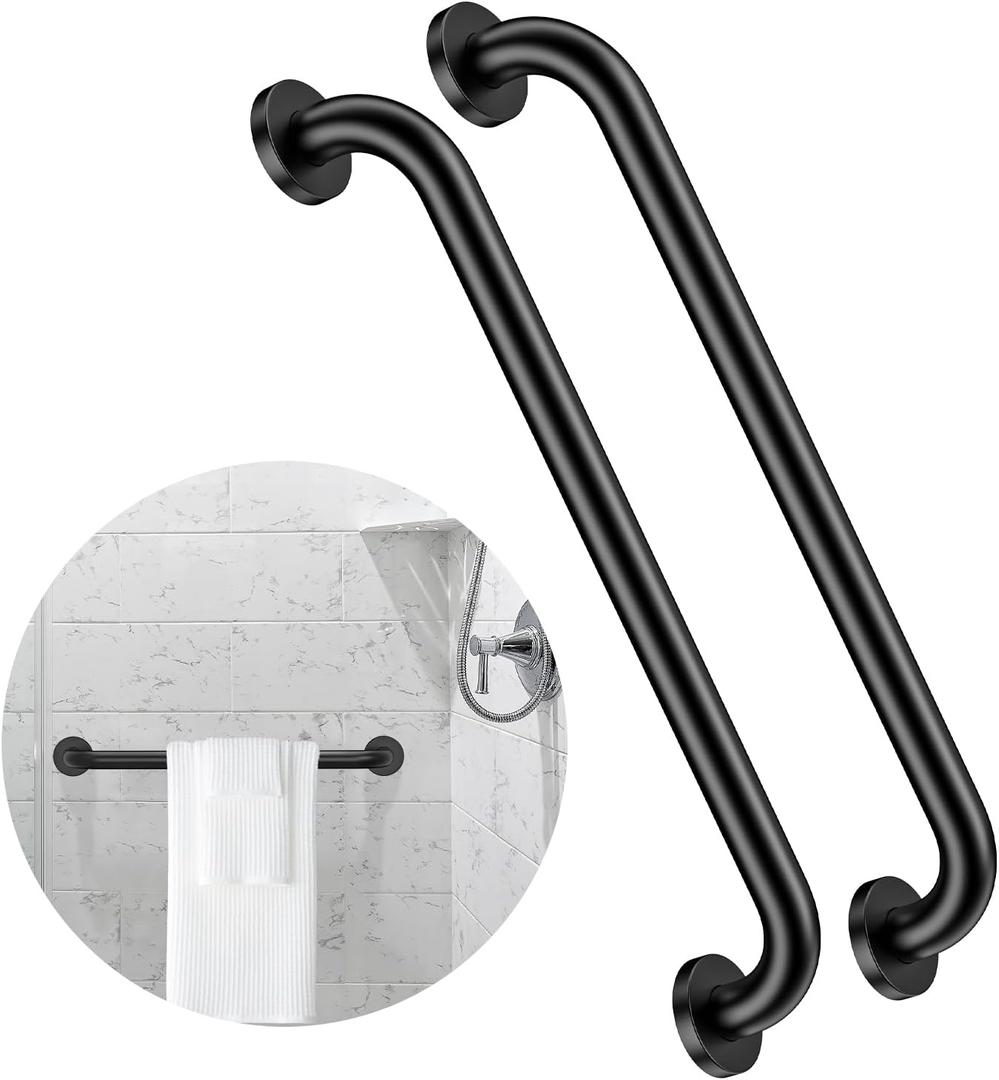 2 Pack 24 Inch Black Shower Grab Bars, ZUEXT Stainless Steel Bathroom Wall Grab Bar Handle, Shower Balance Bar, Safety Hand Rail Support,Handicap Elderly Senior Assist Bath Grab Handle(1.25" Diameter)