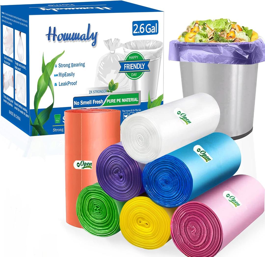 2.6 Gallon 350pcs Multicolr small Trash Bags Strong Garbage Bags, Bathroom mini Trash Can Bin Liners, Plastic Bags for home office, waste basket liner, fit 10 Liter,2,2.6,3GalMulticolr 350