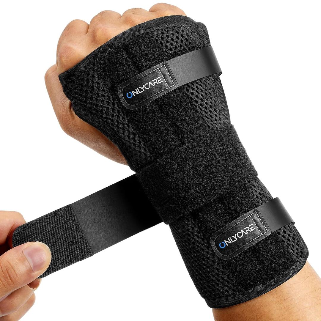 ONLYCARE FSA HSA Carpal Tunnel Wrist Brace Fit Right Hand, Adjustable Wrist Wraps Night Support, Metal Splint Stabilizer Relief Pain for Women Men, Hand Brace for Sprain, Arthritis, Tendonitis, S (Black)