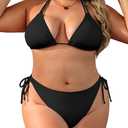 Daci Women Plus Size Triangle Bikini Sets Two Piece Double Straps Halter Swimsuit Side Tie String Sexy Bathing Suits (Black, 
18 Plus

)