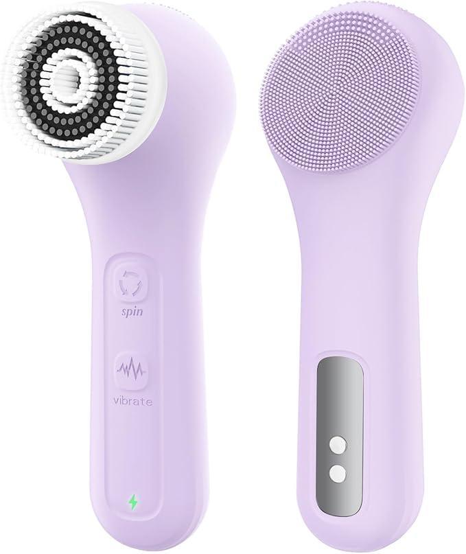 WOVAZUS Vibrating and Rotating Face Scrubber, Waterproof Rechargeable Facial Cleansing Brush, 8 Modes for Exfoliating and Massaging, Wash Brush for Removing Blackhead, Exfoliating