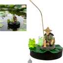 Floating Fish Tank Decorations, Mini Fisherman Aquarium Decor with Lotus Leaf and Fishing Rod, Floating Aquarium Ornaments with Interactive Feeder for Small Fish