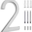 8 Inch Floating House Numbers, Address Numbers for Outside, Metal Silver Large Modern House Numbers, Door Numbers for Mount Aluminum Silver Number 2