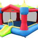Bounceland Inflatable Party Castle Bounce House Bouncer, 16 ft L x 13 ft W x 10.3 ft H, Basketball Hoop, Removable Sun Roof, UL Strong Blower included, Fun Slide and Bounce Area, Castle Theme for Kids