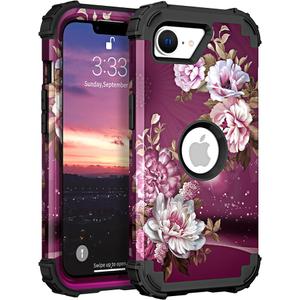 Hocase for iPhone 17e/iPhone 16e Case, Heavy Duty Shockproof Protection Hard Plastic+Silicone Rubber Hybrid Protective Phone Case for iPhone 17e/16e 6.1" - Royal Purple Flowers