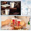 Baderke Set of 4 Snowflake Glass Coffee Mugs 12 oz Borosilicate Glass Cups with Handle Clear Winter Holiday Coffee Cups White Blue Snowflake Mugs for Drinking Beverages Latte Hot Chocolate