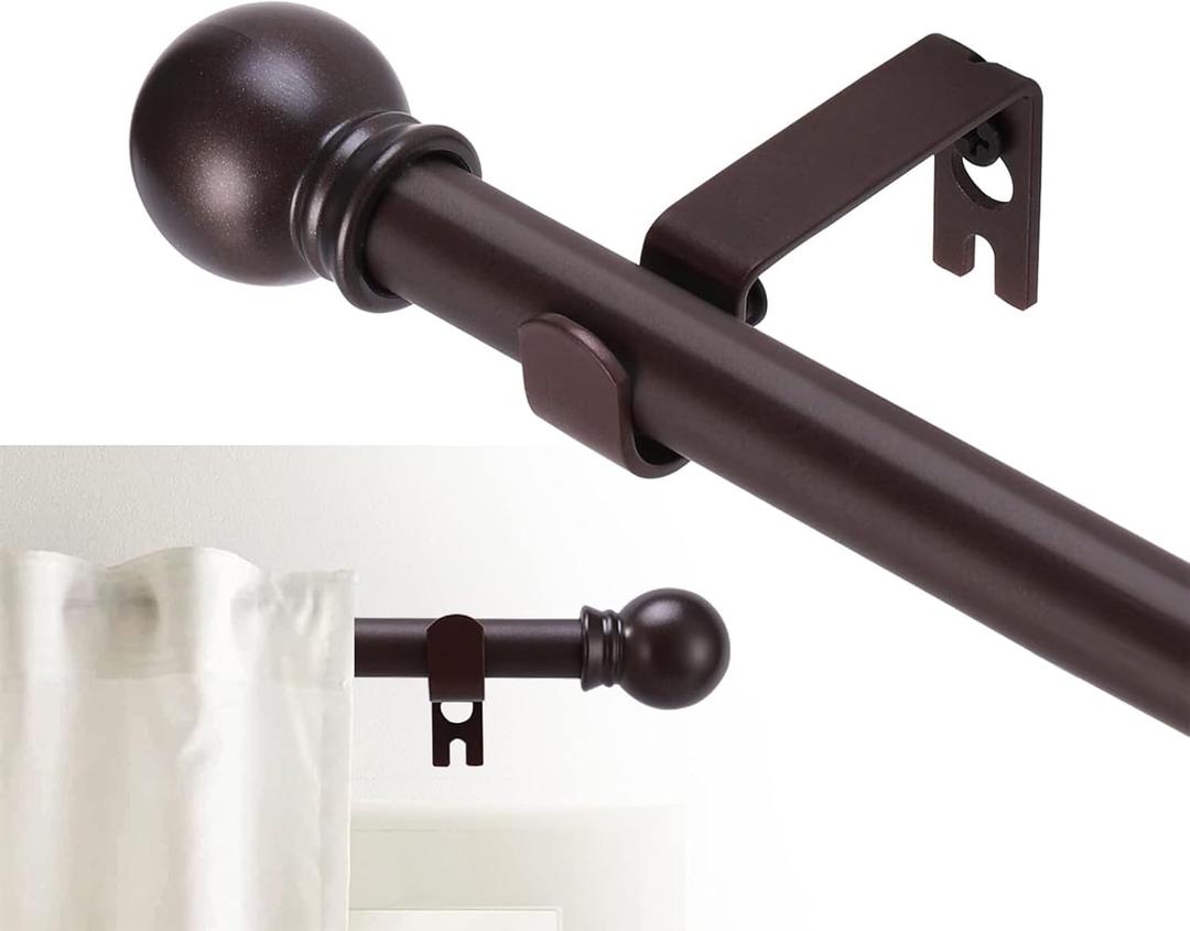 Curtain Rods for windows 66-120 inch, 5/8 inch Decorative Brown Splicing Heavy Duty Metal Curtain Rod set with Brackets