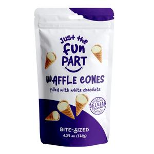 Just The Fun Part, Bite-Size Crispy Mini Waffle Cones, Filled With Premium Belgian White Chocolate, Great For Snacks, Desserts, Grab & Go - Kosher, White Chocolate, 4.23 Ounce (Pack of 1) (BBD 08/08/27)