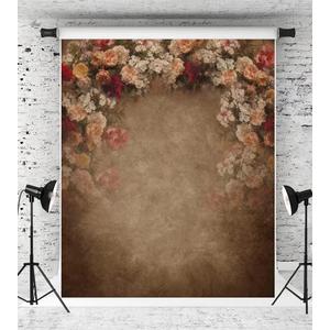 Kate 5x7ft Brown Fabric Floral Portrait Backdrops for Photographers Retro Abstract Painted Floral Photo Fabric Background Studio Props