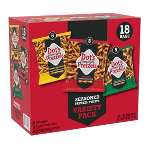 Dot's Homestyle Pretzels Variety Pack, Original, Honey Mustard, and Parmesan Garlic Twist Snack, 1oz Individually Sized Bags (18 Count) (EXP 08/08/26)