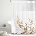 Tititex No Hooks Snap in Liner Tan Eucalyptus Leaves Shower Curtain Sets, Hotel Luxury Double Layers Waterproof Fabric & See-Through Top Window Bathroom Decorative 72x78 Inch