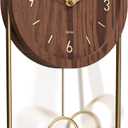 Driini Decorative Wall Clock with Pendulum (Dark)  Modern Wood, 3D Gold Numbers, Metal Frame  Small, Unique Wall Clocks for Living Room Decor or Bathroom - Battery Operated, Silent, Non-Ticking (4. Dark (Wood))