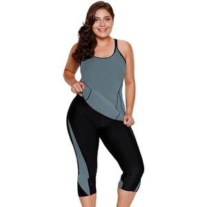 LALAGEN Womens Plus Size Swimsuits 2026 Modest Rash Guard Capris Tankini Bathing Suits Two Piece Bathing Suit Swimwear, 2XL