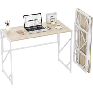 Elephance Folding Desk Writing Computer Desk for Home Office, No-Assembly Study Office Desk Foldable Table for Small Spaces  Beige 31.5 Inch
