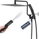 PDPBath All Metal Rainfall Shower Head with Handheld, 12'' High Pressure Rain Shower Head with Adjustable Extension Arm Z-shaped, 79" Extra Long Hose, 3-Way Diverter, Matte Black