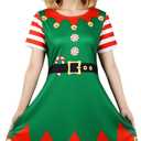 Women's Christmas Printed Tunic Dress Long Sleeve Crewneck Casual Costume Bodycon Dresses S-XXL (Medium, Bell Elf)