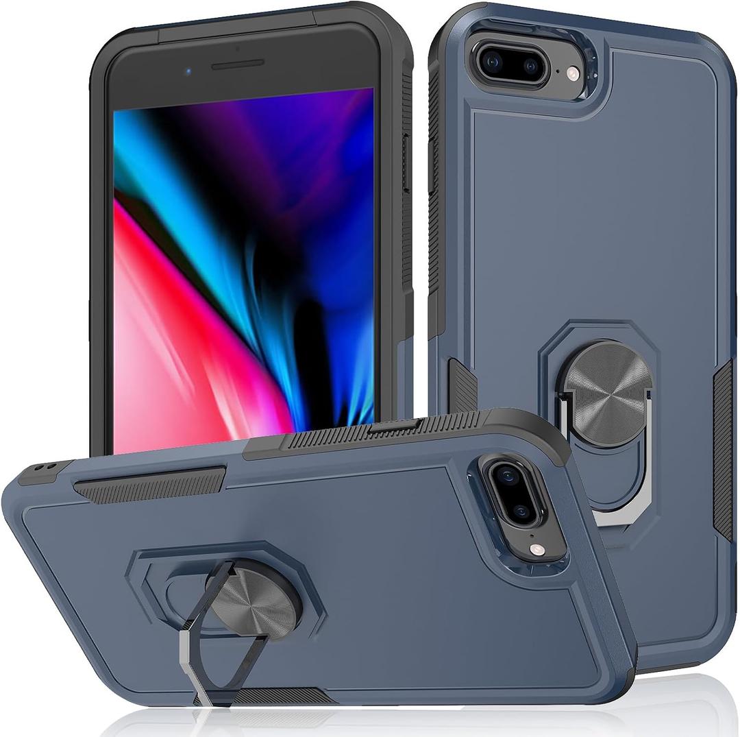 for iPhone 8 Plus/ 7 Plus/ 6 Plus Case: 2 in 1 Shockproof Phone Cover with 360 Rotatable Kickstand Ring - Heavy Duty Drop-Proof Phone Case for iPhone 6/7/8 Plus 5.5" - Blue