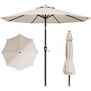 10FT Patio Umbrella, Outdoor Umbrella with Push Button Tilt and Crank, 8 Sturdy Ribs, UV Protection & Waterproof Market Umbrella for Pool, Backyard, Beach,Deck (Cream White)