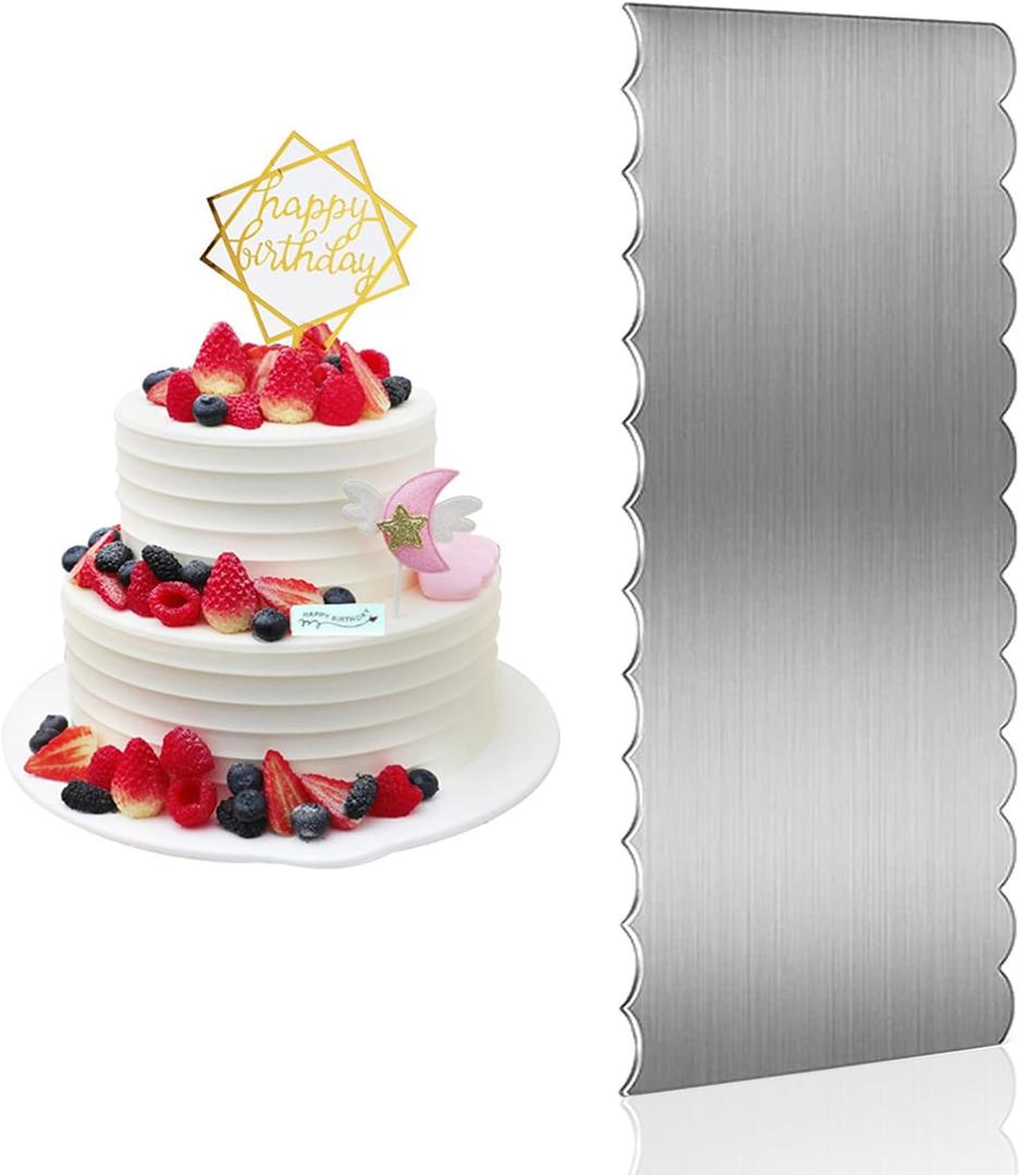 9 Inch Stainless Steel Cake Scraper, Cake Decorating Tools Sided Patterned Edge Stripe Smoother Frosting Scraper Decorating Comb for Mousse Butter Cream Tall Cake Pastry Decoration (SC-2)