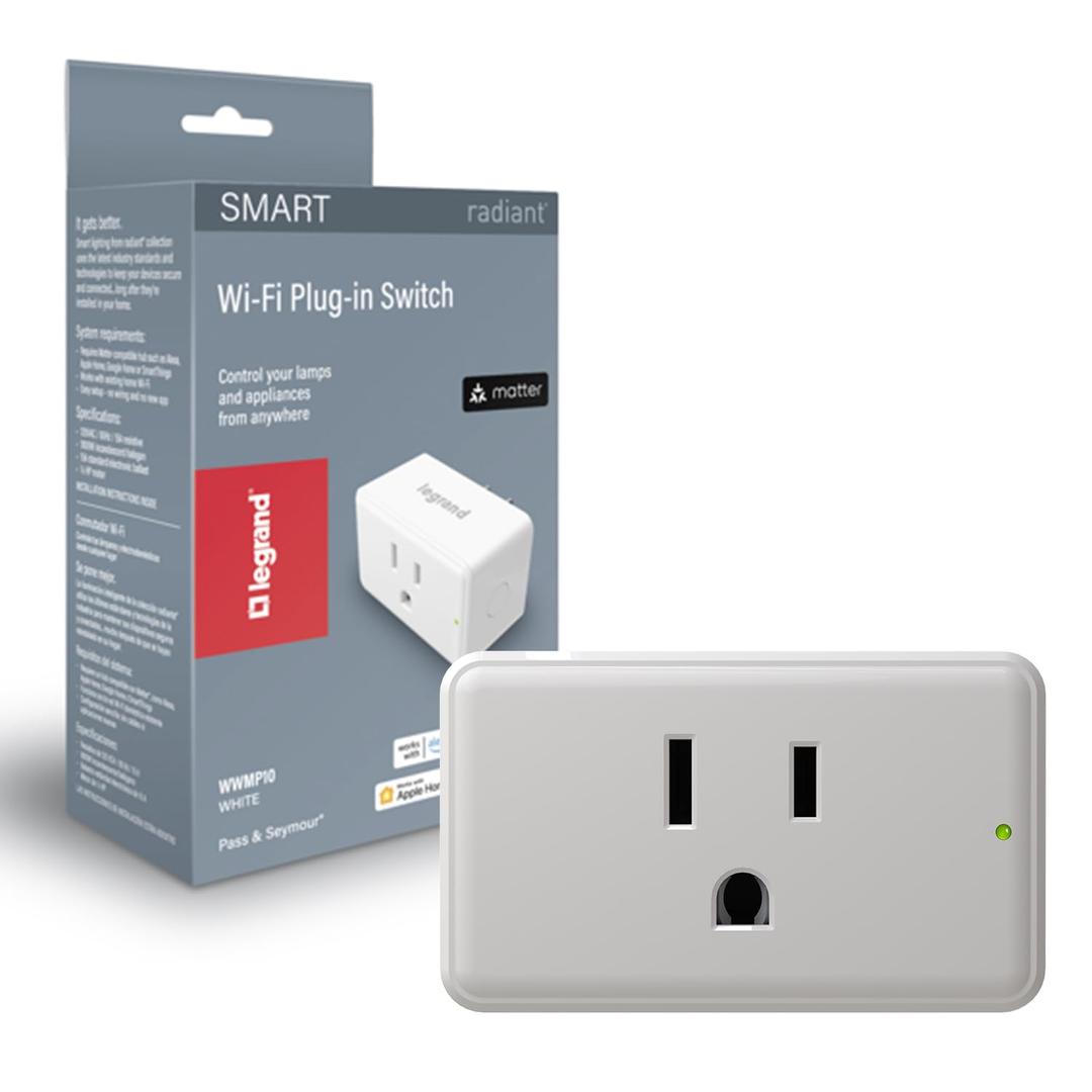Legrand Radiant Wi-Fi Matter Smart Plug Matter Hub Required 15A, Easy Setup, Enhanced Compatibility with Apple HomeKit, Google Home, Alexa & SmartThings, Easy Wi-Fi Connectivity w/ Matter (1 Pack)