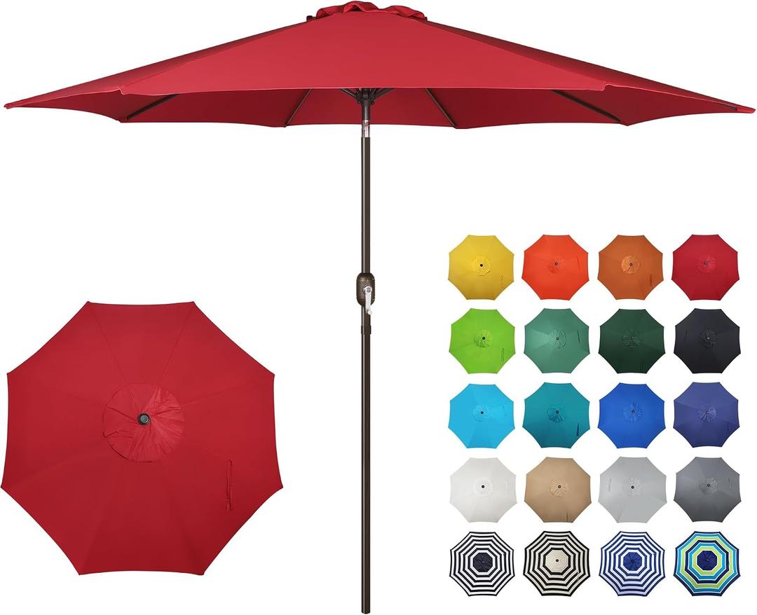 10FT Outdoor Patio Umbrella, Outdoor Table Umbrella, Yard Umbrella, Market Umbrella with 8 Sturdy Ribs, Push Button Tilt and Crank