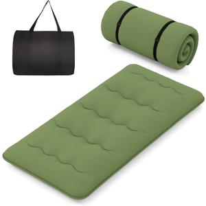 Byroce Futon Mattress, Roll-up Sleeping Cot w/Washable Cover, Portable Cotton Pad w/Bag for Camping, 4" Thick Tatami Mat, Japanese Floor Mattress for School, Home, Car(Green,Twin)