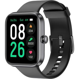 EURANS Smart Watch 45mm, AMOLED Fitness Watch with Heart Rate/Sleep Monitor Steps Calories Counter, IP68 Waterproof Activity Tracker Compatible with Android iOS (Black)