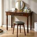 Solid Wood Writing Desk with Drawers, 39" Vintage Wooden Office Desk