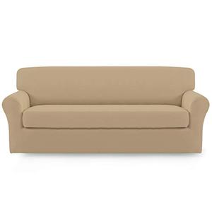 Easy-Going 2 Pieces Microfiber Stretch Sofa Slipcover Spandex Soft Fitted Sofa Couch Cover, Washable Furniture Protector with Elastic Bottom Kids,Pet (Yellow)- Large